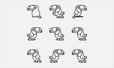 Fototapeta premium Toucans bird cartoon line art vector icon set Vector illustration
