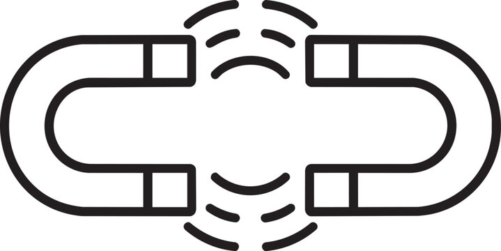 Two opposite horseshoe magnetic objects interacting and repelling each other vector outline linear symbol illustration graphic design