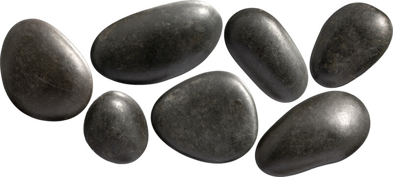 Black Smooth River Stones Top View Isolated on Transparent Background