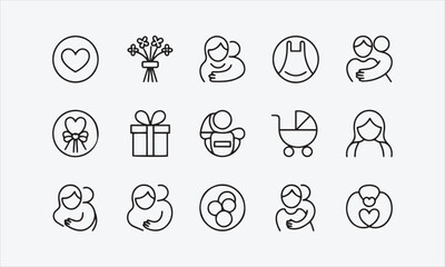 Fototapeta premium Parents Day Icon Collection Symbols of Love and Gratitude vector illustration