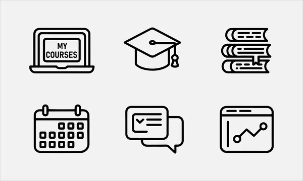 Students dashboard of Elearning and online classroom line art icon set. Flat black color editable line vector illustration