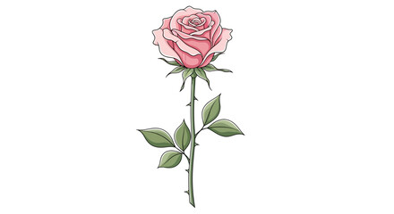 Fototapeta premium Single Pink Rose with Stem and Leaves