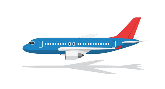 Commercial airplane side view with shadow