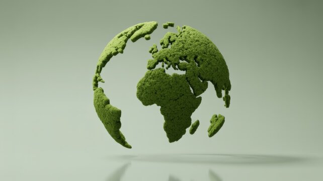 Green Moss Covered Globe Representing Eco Friendly Sustainable Planet Concept