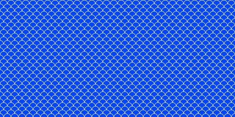 ​Seamless blue fish scale pattern with white outlines. Traditional Japanese Seigaiha wave motif for background, wallpaper, and textile design. © Muhamad