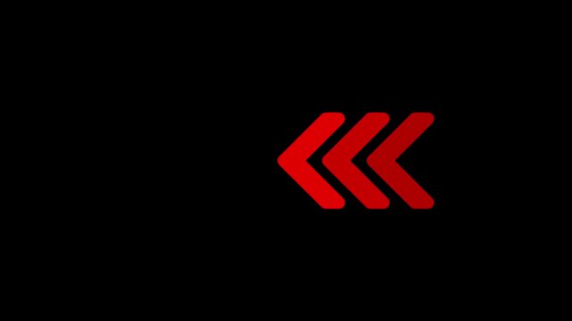 Red arrows moving left animation on black background, for directional ui, motion
