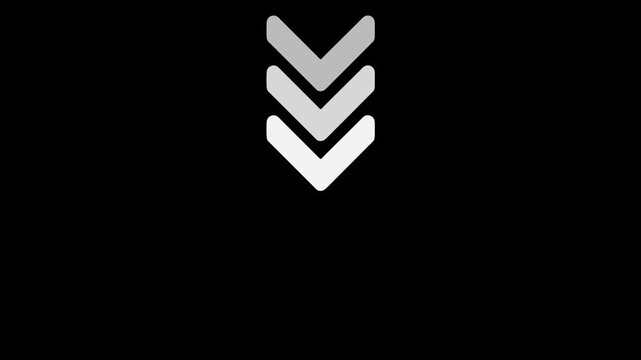Minimalist loading animation with vertical chevron arrows on black background