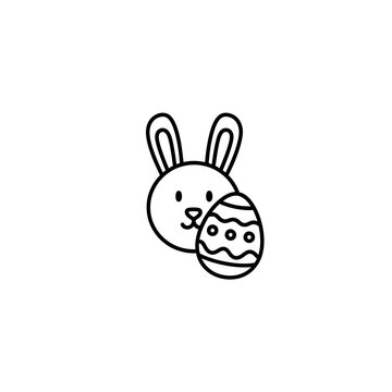 Cute Easter bunny head and decorated egg line art vector illustration