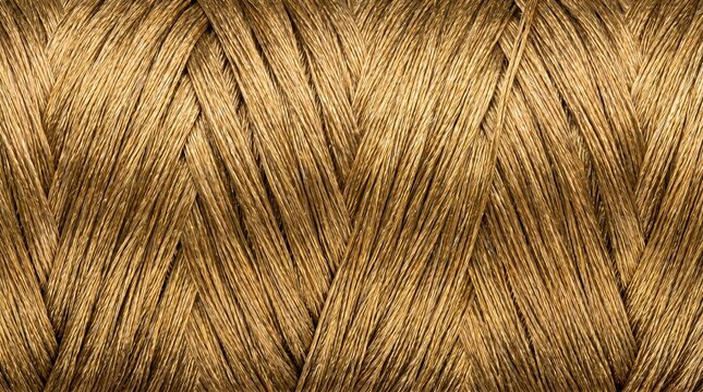 Close-up of a spool of golden thread, textile texture, and craft supplies manufacturing detail,copy space, professional background, technical textile