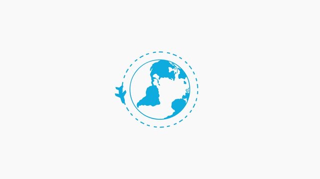 Blue Globe with Airplane Flying Around Earth Icon animation