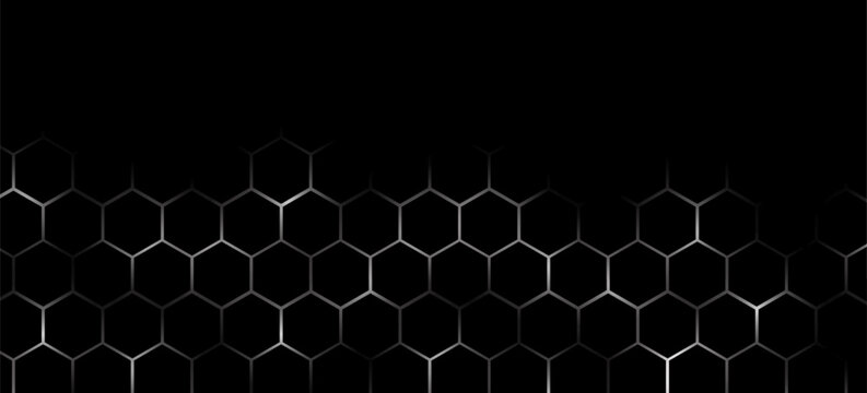 dark black doff metal hexagon pattern abstract geometric shape background wallpaper design.