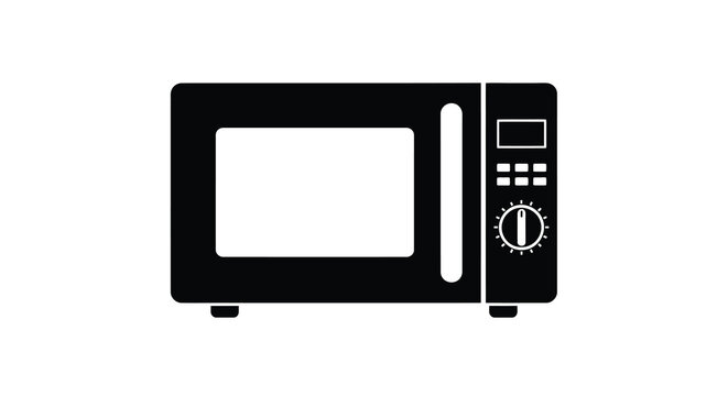 Black microwave oven silhouette against a white background a modern kitchen appliance in profile silhouette high quality professional detailed elegant stylish clean crisp vibrant