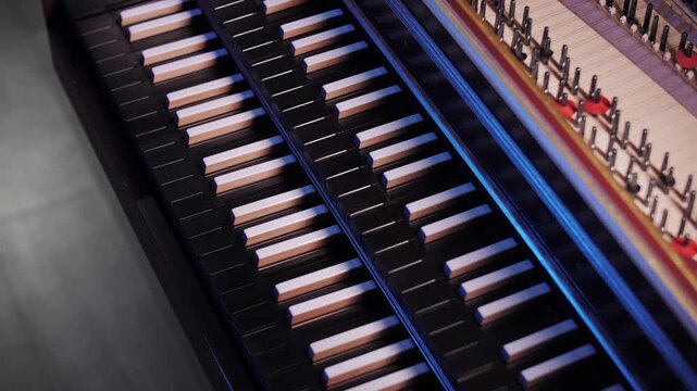 Inverted Harpsichord Piano Keyboard and Internal Mechanism