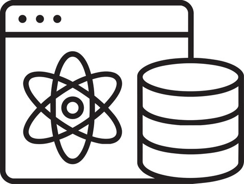 Web browser website interface with quantum physics atom and database storage technology outline vector illustration