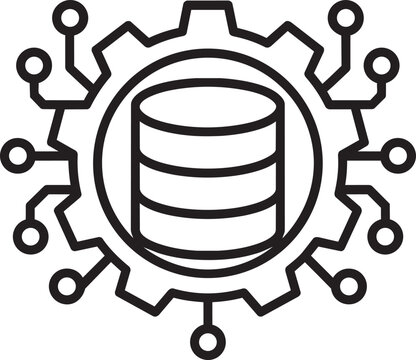 Data storage database disk inside mechanic processing gear cog wheel technology linear graphic vector illustration