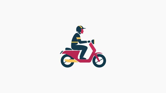 Delivery Courier Riding Red Scooter Animation
