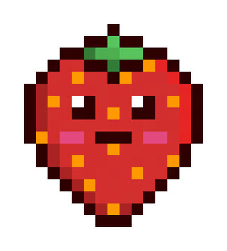 A Shy Strawberry Pixel Art - Cute Kawaii Berry Design