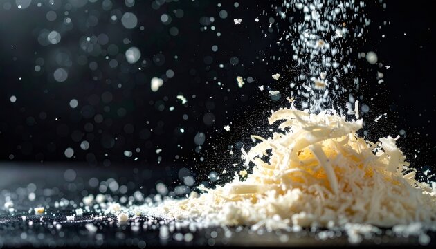 Horseradish shreds falling onto a fresh grated pile