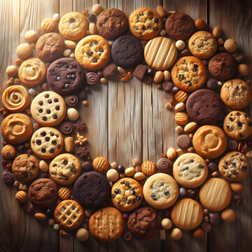chocolate chip cookies in a circel ad template
