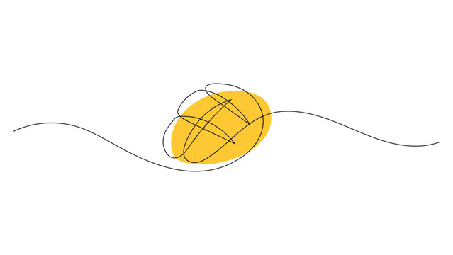 Minimalist One-Line Mango Illustration with Yellow Vector Color Shape