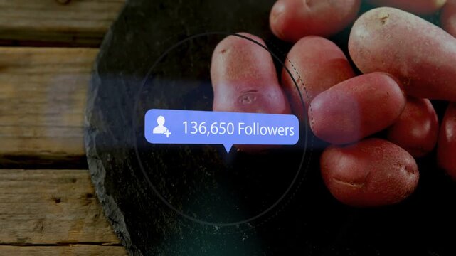 Progress bar becoming follower bubble HUD circling slate plate hand nudging potatoes showing growth