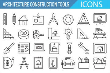 Fototapeta premium Building and Renovation Outline Icons for Contractor Design Concepts