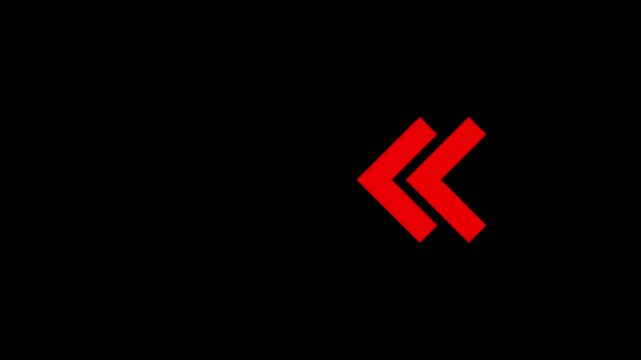Red chevron arrows loading animation sequence on black background, direction navigation