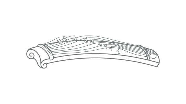 Traditional Guzheng Zither Stringed Instrument Outline Illustration on Bright Studio Background