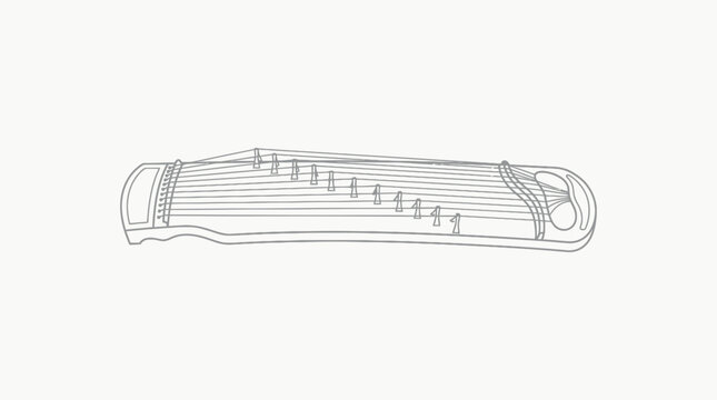 Guzheng Chinese Zither Traditional String Instrument Outline Illustration on Light Background