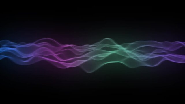 Abstract colorful waveforms flowing horizontally across a black background animation