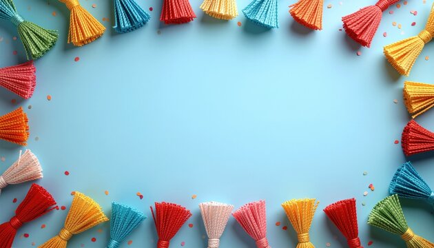 Cinco de Mayo celebration background with colorful tassels and subtle paper texture