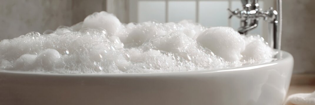 Bathtub filled with bubbles for bubble bath
