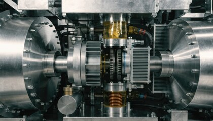Fototapeta premium Medium shot of an oilcooled drive system where oil circulates through external coolers and radiators to maintain optimal temperature during highspeed operation.