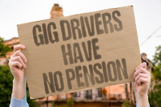"Gig Drivers Have No Pension" Rideshare and delivery workers retire with zero financial cushion. GIG. PENSION. RETIRE. DRIVER. FINANCIAL.