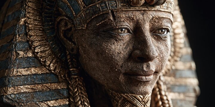 egyptian Pharoah statue on sarcophagus 