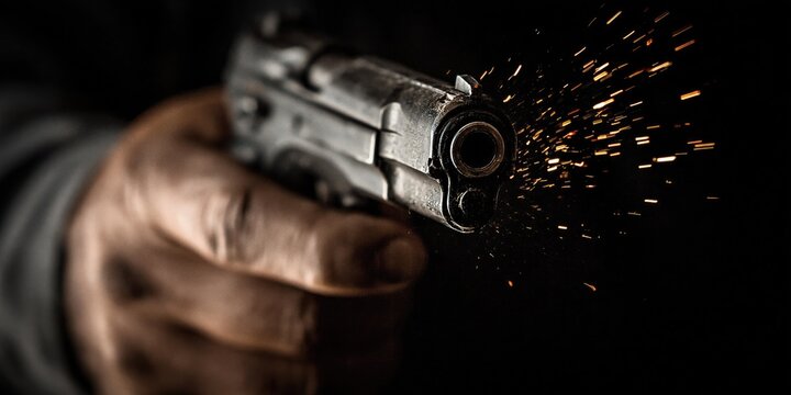 Finger pointing pistol gun - firearm and weaponry concept
