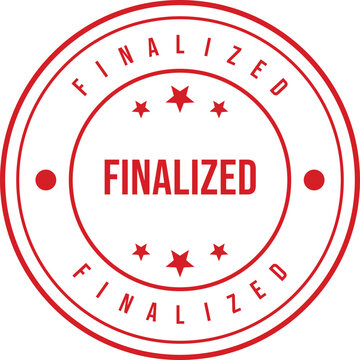 Distinctive red finalized status stamp indicating that an item or project is completely done