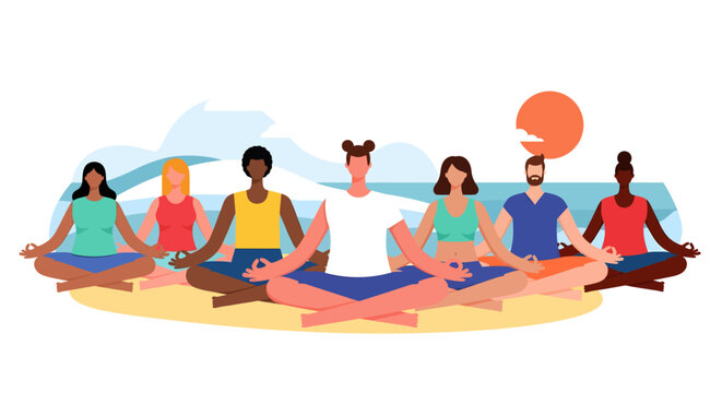 Diverse group of people meditating together in harmony
