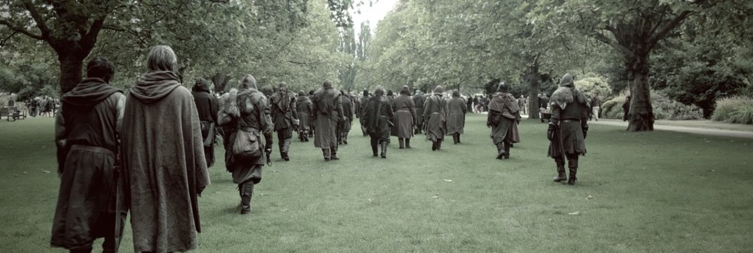 larpers are cosplaying as role-playing characters in the park
