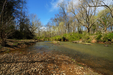 The Eno River along the riverwalk in Hillsborough North Carolina
