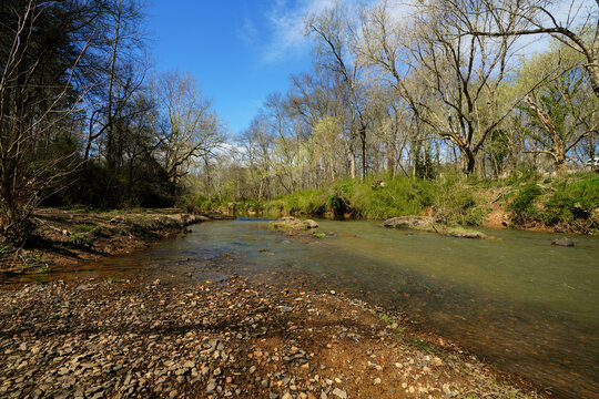 The Eno River along the riverwalk in Hillsborough North Carolina