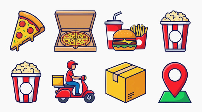 Food Delivery Icons with Pizza and Burger