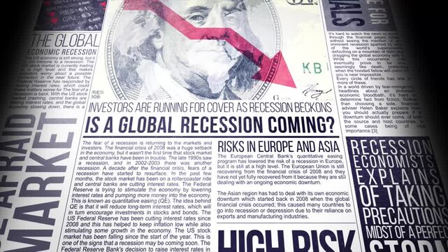 Newspaper headline warns of global recession