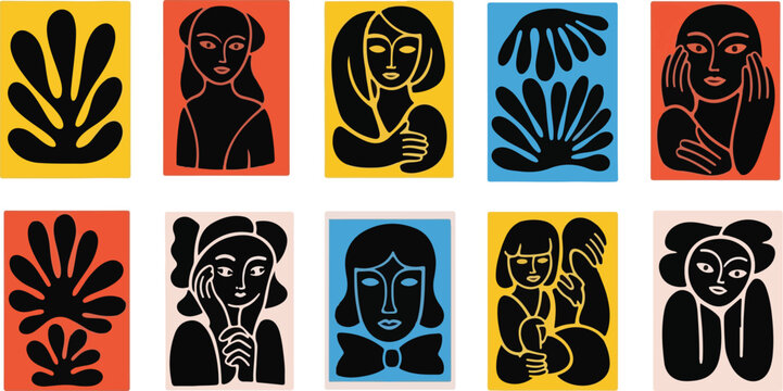 Bold Expressive Art Vibrant Portraits Geometric Silhouettes Dynamic Cultural vector illustration