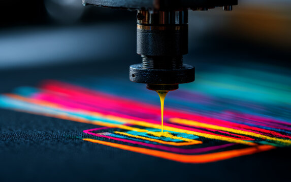 a close-up of a t-shirt being printed by a DTG printer, precise ink application	
