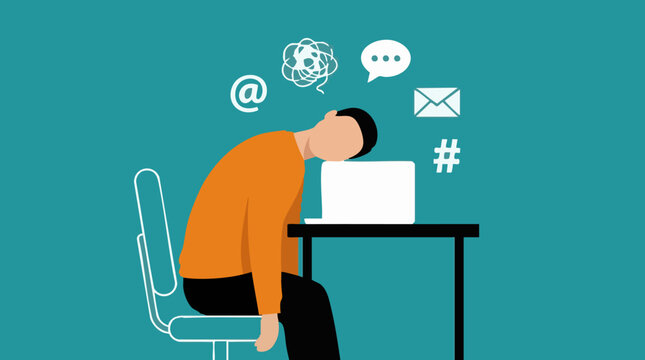 Conceptual illustration of digital overload and work-related burnout