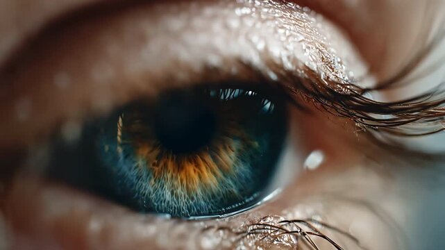 One beautiful eye reflecting a powerful crashing ocean water wave.