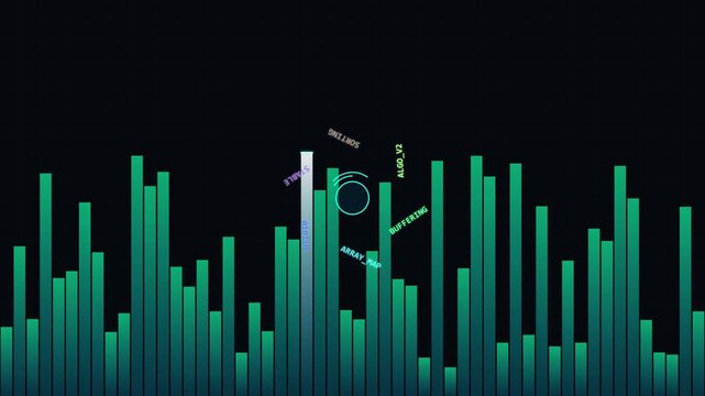 Digital data visualization with abstract scanning radar and bar graph