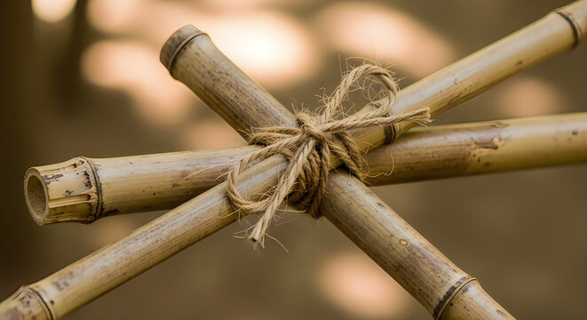 Rustic branch intersection a detailed view of natural wood and twine binding