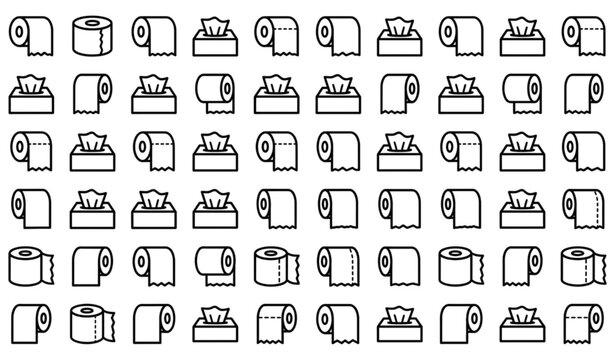 Whimsical collection of hand-drawn toilet paper and tissue rolls with torn edges vector illustration